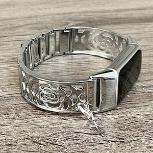 Silver Cross Fitbit Charge 5 Band Charm, Fitbit Charge 5 Links Bracelet, Women Fitbit Charge 5 Band Jewelry, Adjustable Fitbit Links Bangle