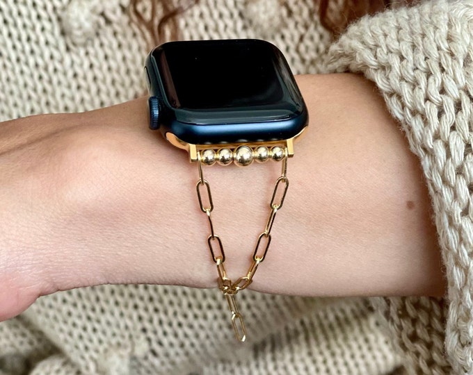 New 14K Gold Filled Paperclip Chain Apple Watch Bracelet, Luxury Women iWatch Band Jewelry Strap, Ultra 2 46mm 42mm 38mm 40mm 41mm 45mm 44mm