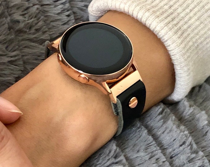 Samsung Galaxy Watch Strap - Black Leather Band for Series 7, 6, 5 - 44mm, 40mm, Classic 43mm & Pro 45mm