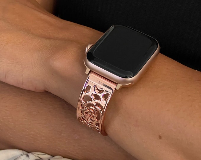 Dressy Rose Gold Apple Watch Band 38mm 40mm 41mm 42mm 44mm 45mm Formal Style iWatch Bracelet North Star Charm Watchband Women Bling Jewelry