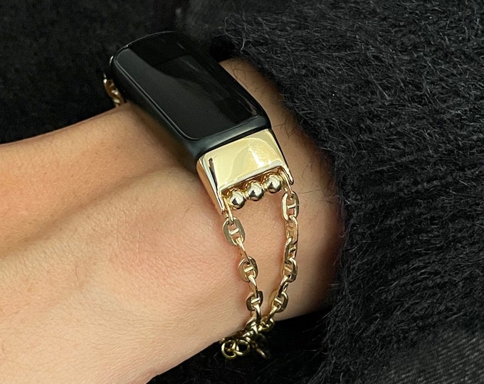 Fitbit Luxe Band - Luxury 14K Gold Filled Chain Strap, Designer Women's Bracelet, Upscale Jewelry Gift for Her, Mother's Day Gift