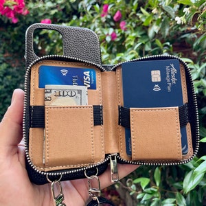 Handyhülle mit Schultergurt für iPhone 12/13/14/15/16 Pro Plus Max - Personalisierte Handyhülle - Elegante Ledertasche mit Reißverschluss