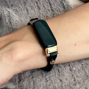 Slim Black Leather Fitbit Luxe Band Gold Fitbit Luxe Bracelet Adjustable Fitbit Luxe Wristband Women Fitbit Luxe Jewelry