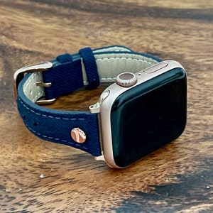 Gold apple watch with navy band best sale