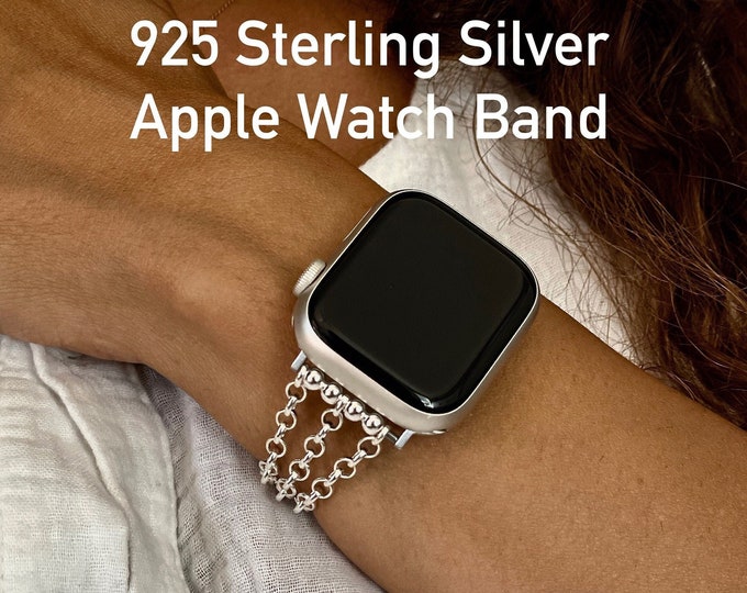 Luxury Sterling Silver Chain Apple Watch Band, 40mm 41mm 42mm 46mm 44mm 45mm 38mm Ultra 2, Gift for Her, Women Wear Apple Watch Strap,