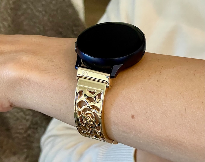 Gold Galaxy Watch Band: Floral Bangle Charm Bracelet, Adjustable Strap