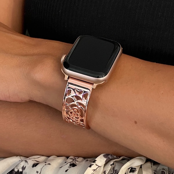 Frauen Apple Watch Rose Gold Band 38mm 40mm 41mm 42mm 44mm 45mm Luxus iWatch Herz Bettelarmband