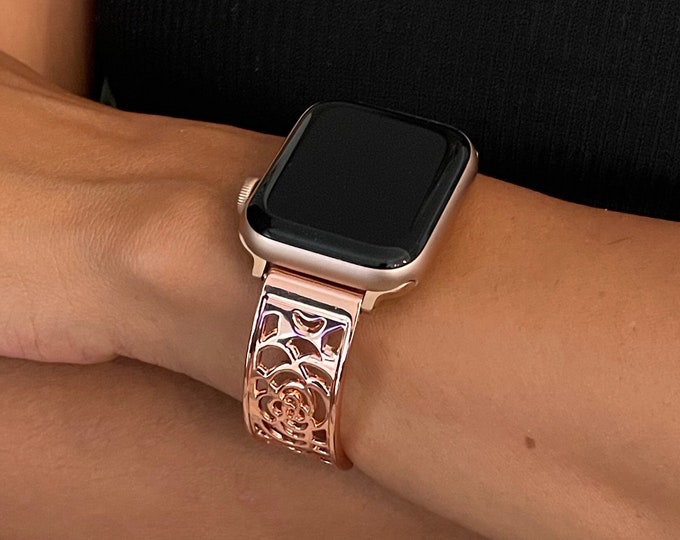 Women Apple Watch Rose Gold Band 38mm 40mm 41mm 42mm 44mm 45mm Luxury iWatch Bracelet with Star Charm