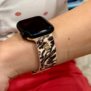 Leopard Print Leather & Gold Apple Watch Band Women iWatch Strap Bracelet 38mm 40mm 41mm 42mm 44mm 45mm Ultra 2, Fashionable Armband Cuff