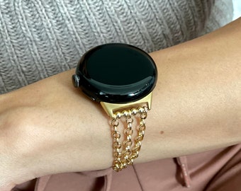 Pasek do zegarka Google Pixel z łańcuszkiem wypełnionym złotem 14K: Bransoleta Trio Strands 41 mm 45 mm