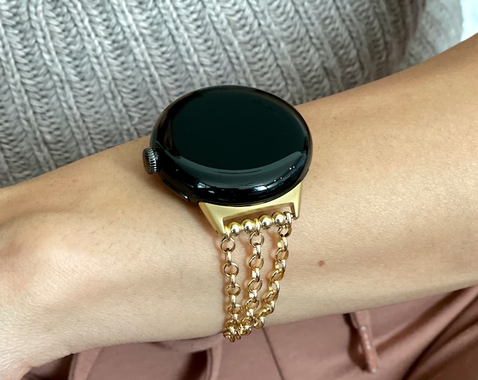 14K Gold Filled Chain Google Pixel Watch Band: Trio Strands Strap Bracelet 41mm 45mm
