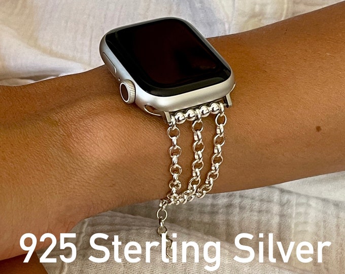 925 Sterling Silver Apple Watch Band 46mm 42mm 40mm 41mm 38mm 44mm 45mm, Luxury Gift for Her Jewelry, Rolo Chain Strap, Women Style Bracelet