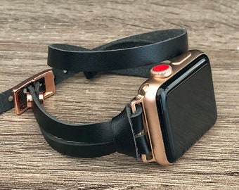 Rose Gold Black Leather Apple Watch Band 38mm 40mm 41mm 42mm | Etsy  Singapore