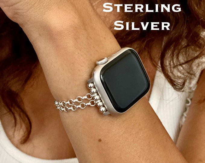 925 Sterling Silver Chain Apple Watch Band Women iWatch Bands Strap Bracelet - Luxury Designer Jewelry Excellent Daily Use! Gift For Her