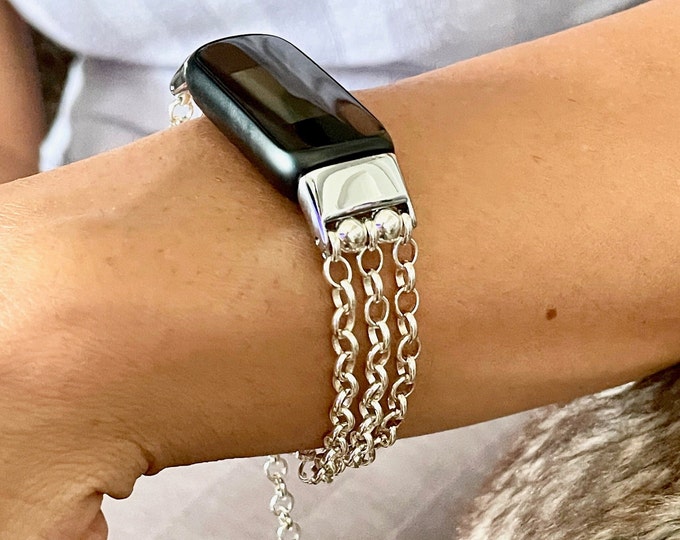 925 Sterling Silver FITBIT LUXE BAND Women Wear, Formal Style Bracelet, Luxury Chain Strap Dainty Fitbit Luxe Strap, Wearable Tech Jewelry