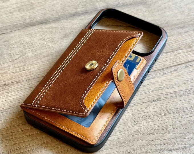 Personalized Leather Wallet iPhone Case 17 16 Pro 15 Max 14 Plus Air - Card ID Holder