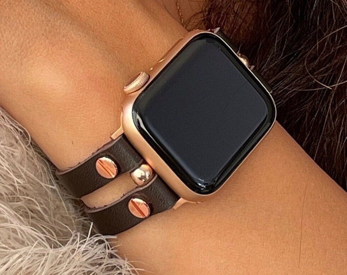 Featured listing image: Italian Leather Apple Watch Band for 9/8/7/6/SE, Apple Watch Band Women, Apple Watch Strap, Apple Watch Bracelet, Watch Armband