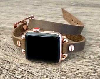 Rose Gold Apple Watch Band 38mm 40mm 42mm 44mm Distressed Leather Vintage Apple Watch Strap Bracelet iWatch Bracelet Apple Watch Wristband