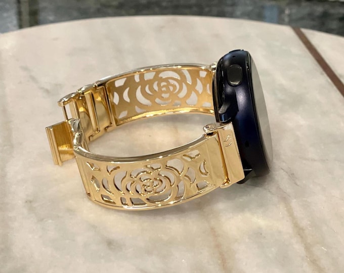 Samsung Galaxy Watch Band Gold Smartwatch Bracelet 20mm Smart Watch Metal Strap, Adjustable Links Watchband, Luxury Charm Jewelry Band