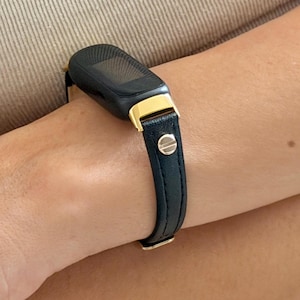 Slim Leather Fitbit Inspire 3 Band Adjustable Strap Bracelet, Gold/Silver