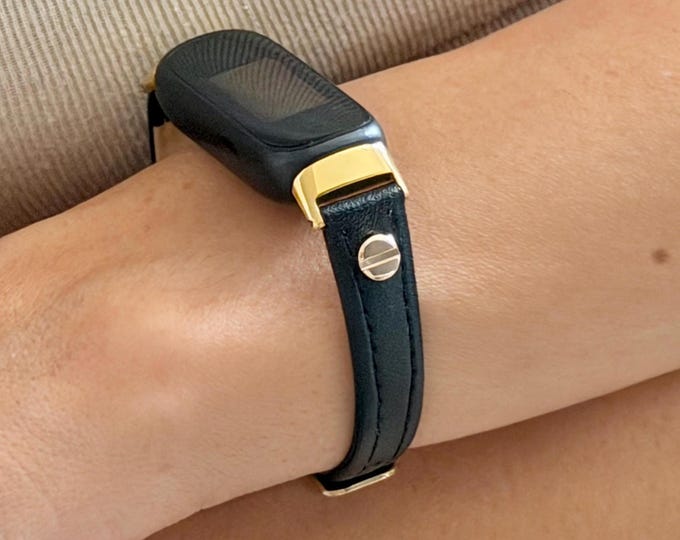 Slim Leather Fitbit Inspire 3 Band Adjustable Strap Bracelet, Gold/Silver