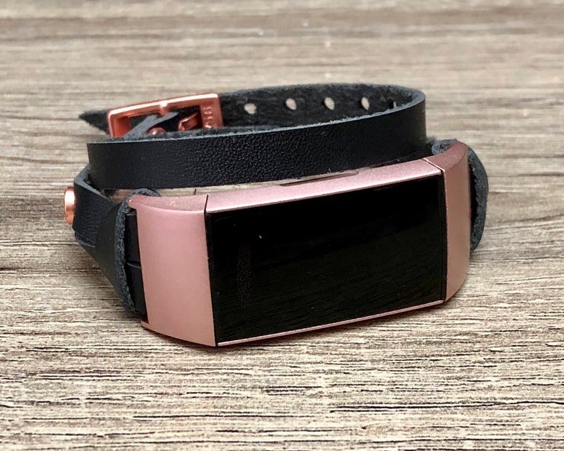 Women Fitbit Charge 3 Band Black Leather Double Wrap Fitbit Charge 3 Strap Luxury Rose Gold Fitbit Charge 3 Band Adjustable Fitbit Bracelet