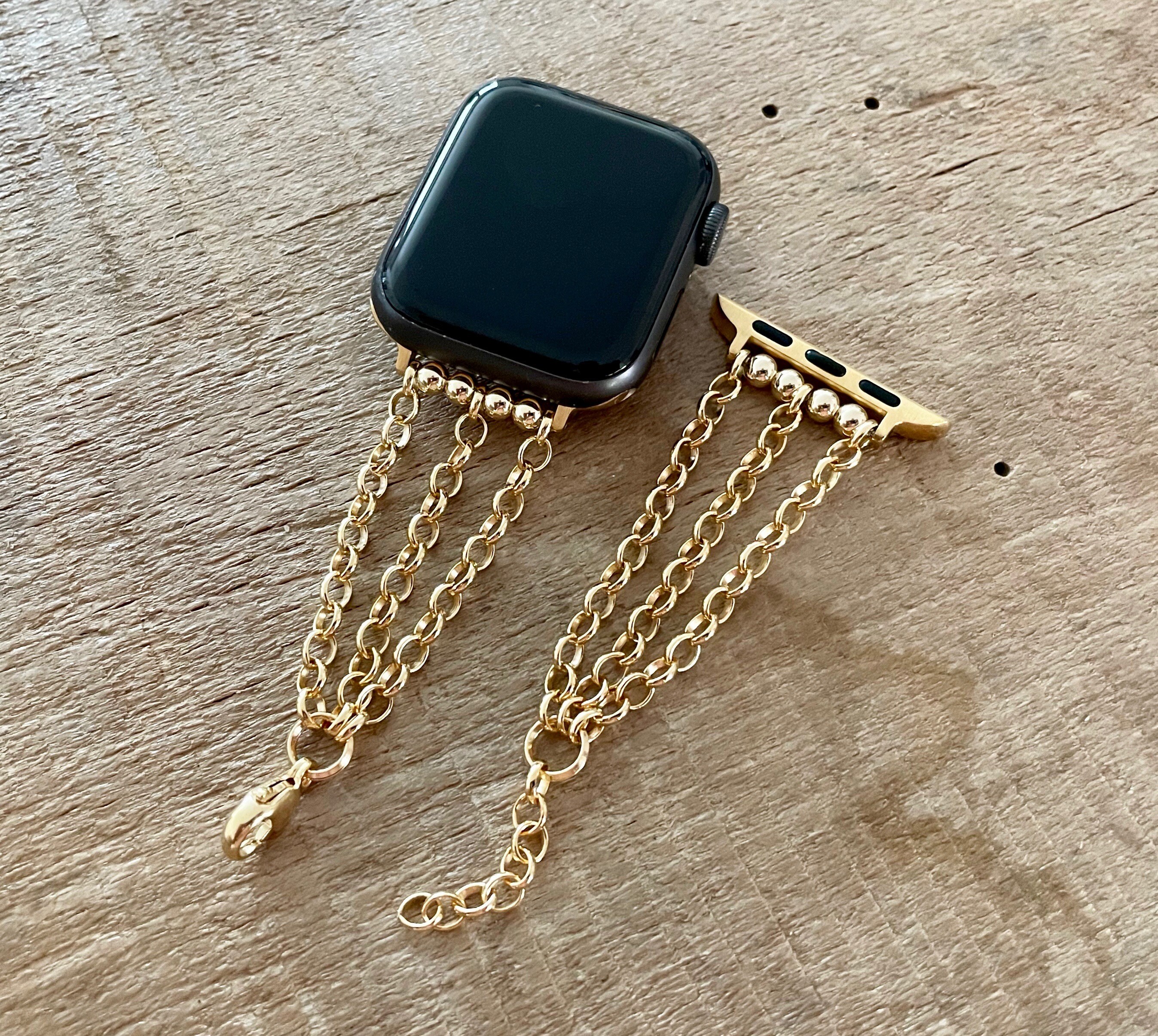 Solid 14K Gold Filled Apple Watch Chain Band, Women Style iWatch Strap