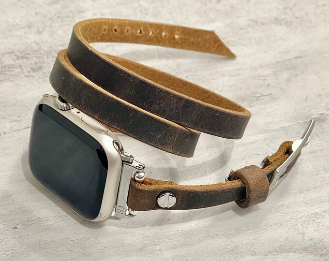 Rustic Brown Leather Apple Watch Band Multi Wrap BoHo Strap Bracelet 38mm 40mm 41mm 42mm 44mm 45mm 49mm Slim iWatch Band Women Watch Bands