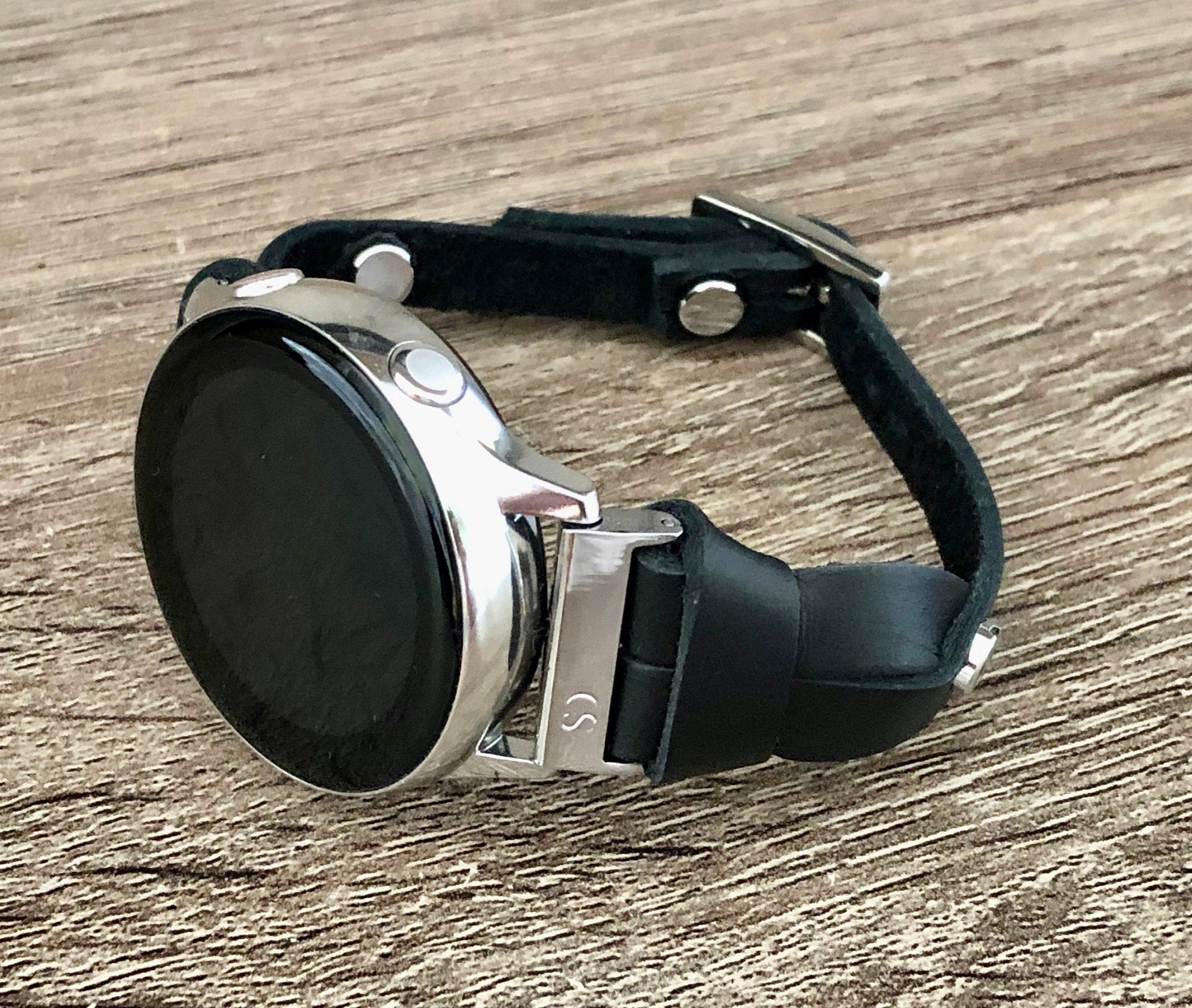 Samsung Galaxy Watch Active 2 40mm, Leather Bracelet Black & Silver Galaxy Watch Active 2 44mm