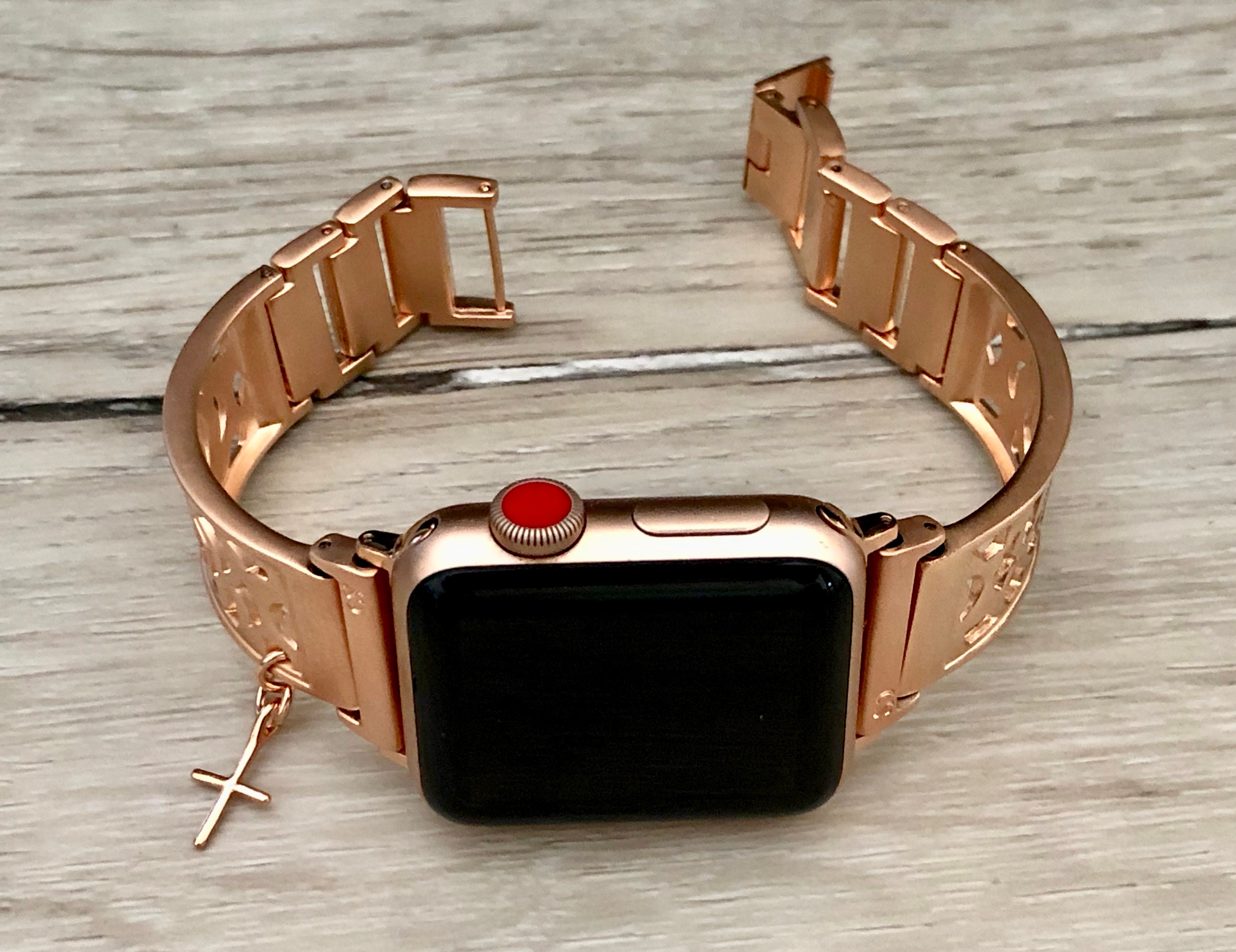 Rose Gold Apple Watch Band 38mm 40mm 42mm 44mm Women Slim Cross Jewelry
