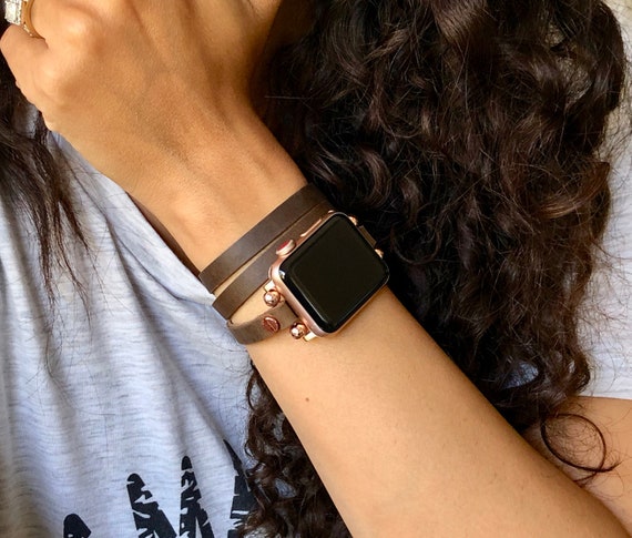 Slim Multi Wrap Apple Watch Leather Bracelet, Rustic Brown Leather