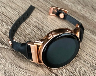 Women Rose Gold Galaxy Watch Active 40mm Strap Band Black Leather Galaxy Watch 42mm Band Rose Gold Galaxy Active2 Band 40mm 44mm Bracelet
