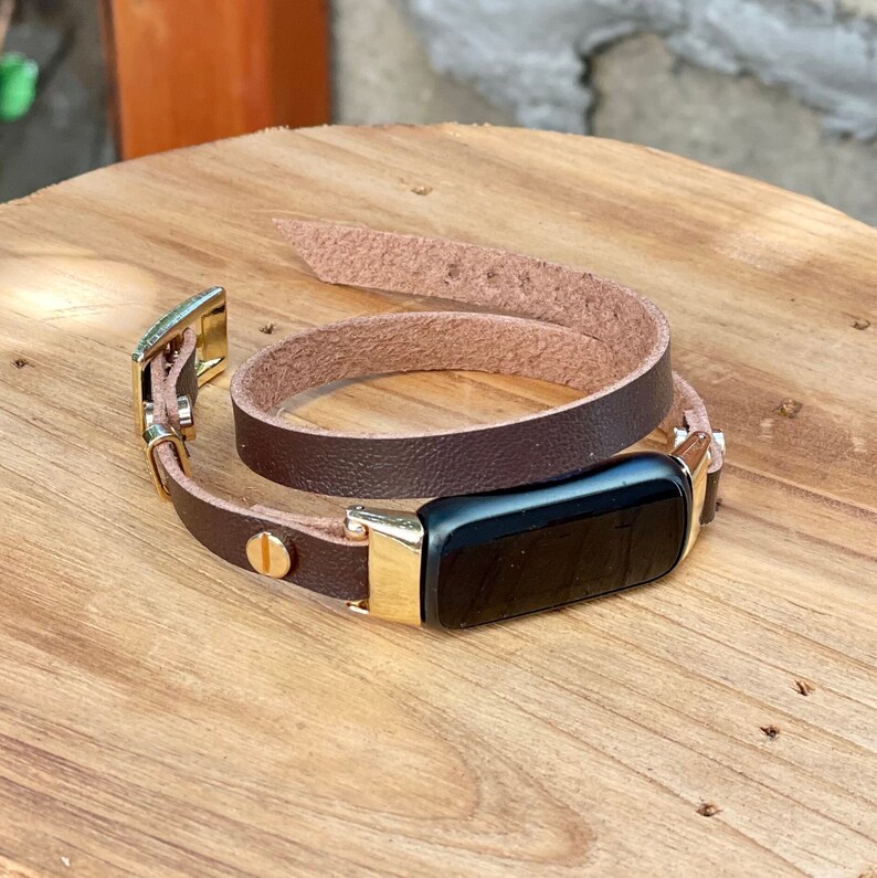 Fitbit Luxe Band: Eco Friendly Leather Brown Double Wrap Bracelet image 6