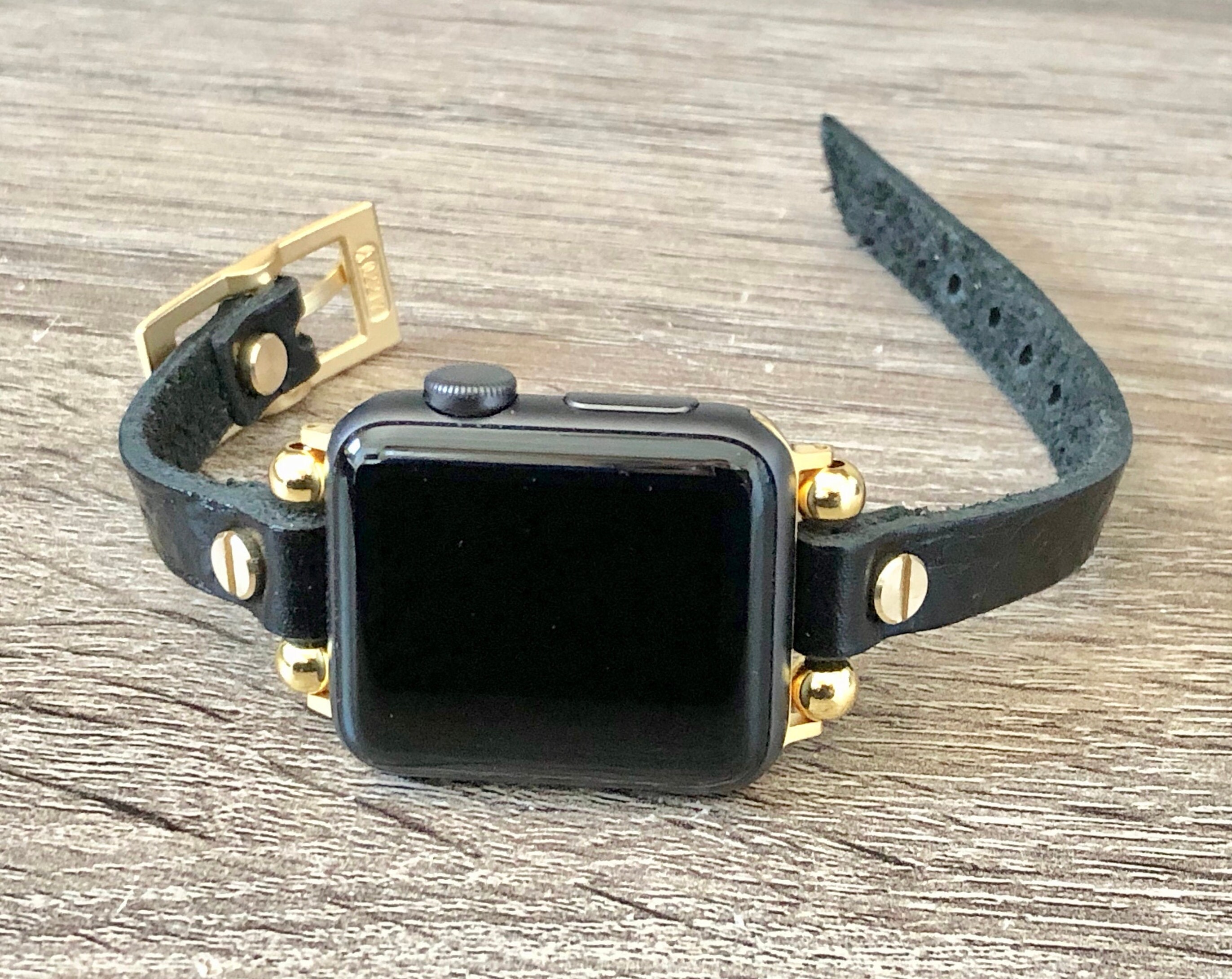 Black Genuine Leather Apple Watch Band 38mm 40mm 42mm 44mm Women Apple