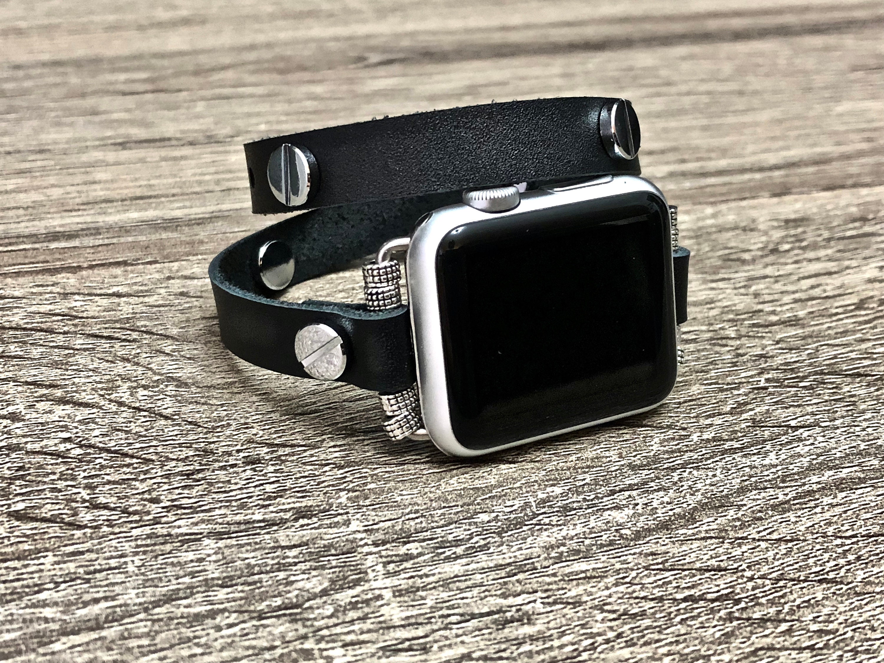 Black Leather Apple Watch Band iWatch Band Unisex Double Etsy