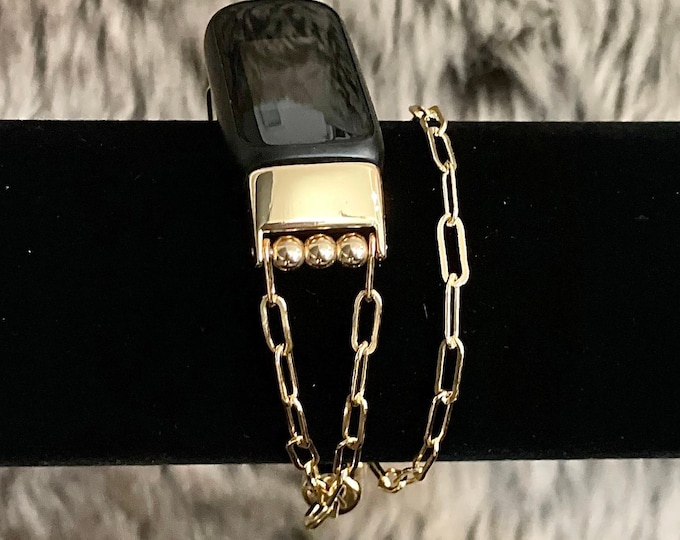 Luxury Fitbit Inspire 3 Band - 14K Gold Filled Paperclip Chain Bracelet, Magnetic Clip Closure, Double Wrapped Style, Women Jewelry Gift