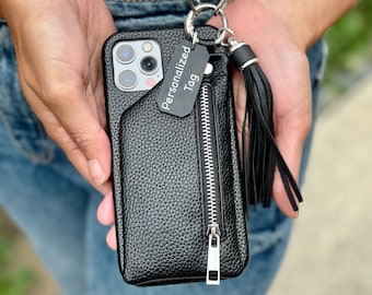 Crossbody Leather iPhone Case for 16 15 14 13 12 Pro Plus Max Personalized Shoulder Strap Phone Case Tassel Durable Zipper Wallet Case Etsy