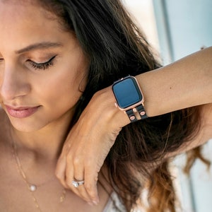 Rose Gold Apple Watch Band 38mm 40mm 41mm 42mm 44mm 45mm Leather Apple Watch Strap Bracelet Women iWatch Band Jewelry Apple Watch Wristband