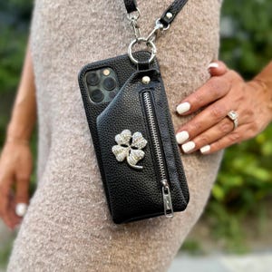 Crossbody schouderriem telefoonhoesje voor Samsung Galaxy S25 S24 S23 S22 S21 Plus Ultra FE - generfd leer kaartportemonnee met rits en klaverblad