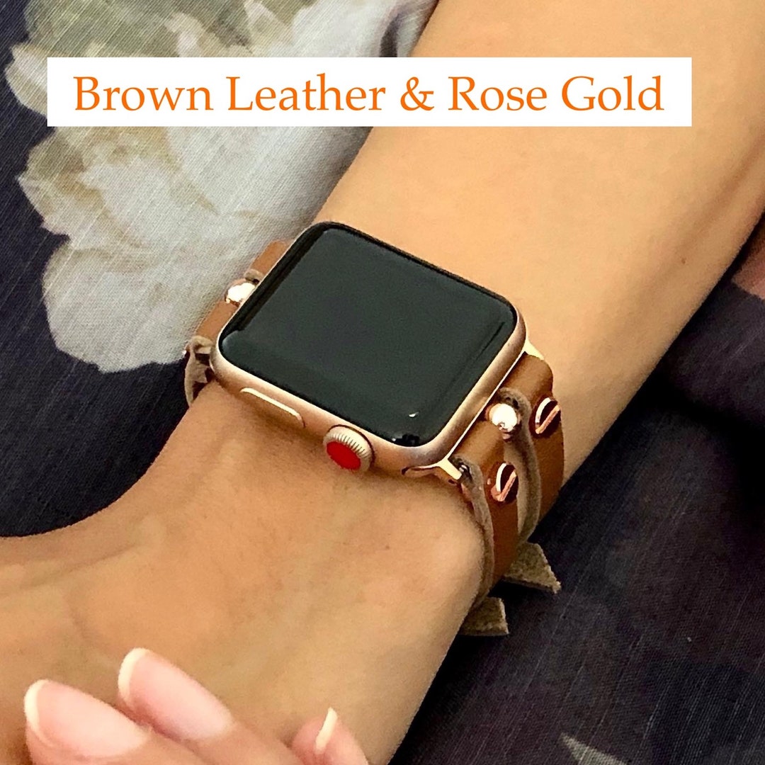 Apple Watch Band Brown Leather Stars Pattern Strap Women Gold Watch Bracelet  38mm 40mm 41mm 42mm 44mm 45mm 49mm Ultra