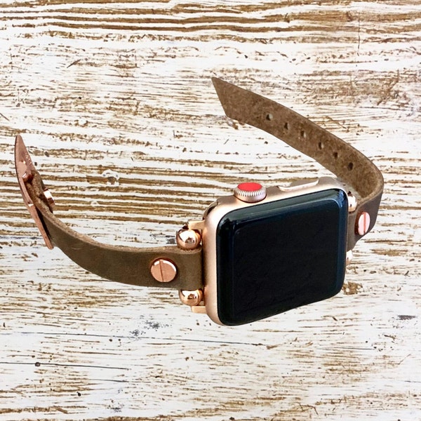 Apple Watch Band, 38mm 40mm 41mm 42mm 44mm 45mm, Leather Bracelet, Women iWatch Strap, Custom Jewelry Bands, Slim Armband, Series 7, 6, 5, 4