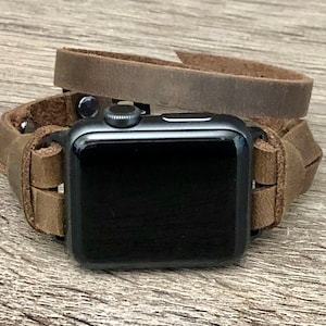 Slim Leather Apple Watch Bracelet 38mm 40mm 41mm 42mm 44mm 45mm Rustic Brown iWatch Strap Women Double Wrapped Apple Watch Band Wristband