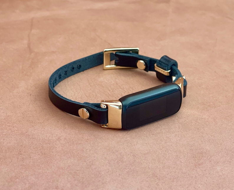Slim Black Leather Fitbit Luxe Band Gold Fitbit Luxe Bracelet Etsy