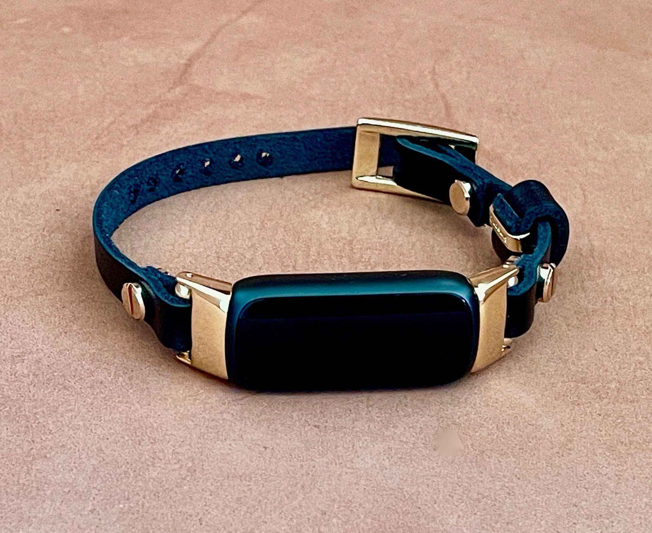 Slim Black Leather Fitbit Luxe Band Gold Fitbit Luxe Bracelet Adjustable Fitbit  Luxe Wristband Women Fitbit Luxe Jewelry -  Polska