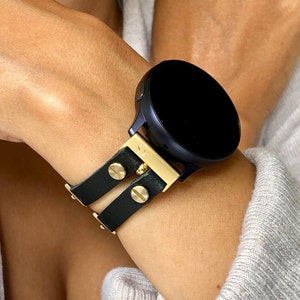 Samsung Galaxy Watch 5 & 6 Band (44mm 40mm) 20mm Watch Band, Gold Accents Black Leather Bracelet Women Samsung Galaxy Watch 5 /6 Straps