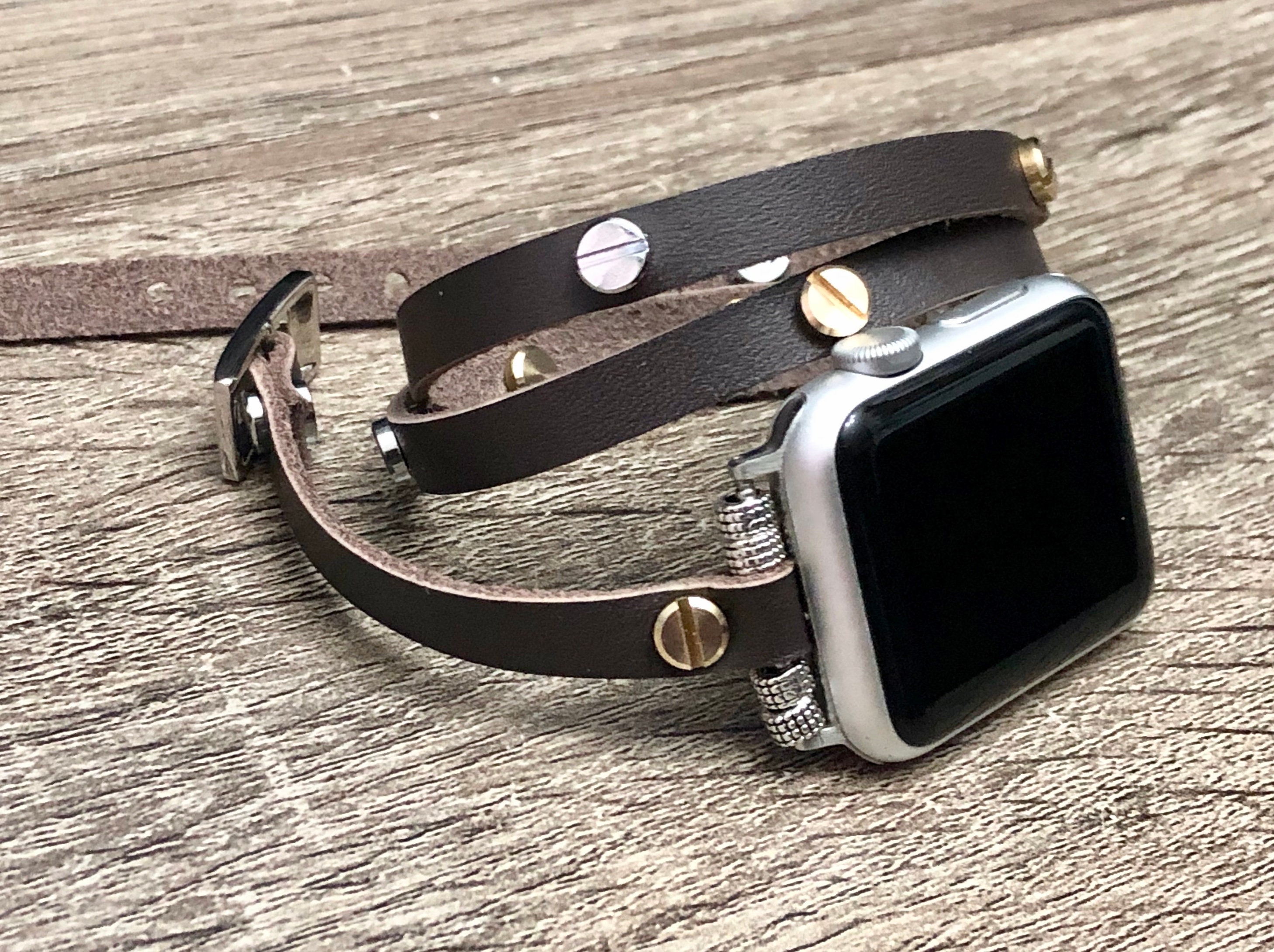 Brown Leather Apple Watch Strap 38m 40mm 42mm 44mm Band Two Etsy