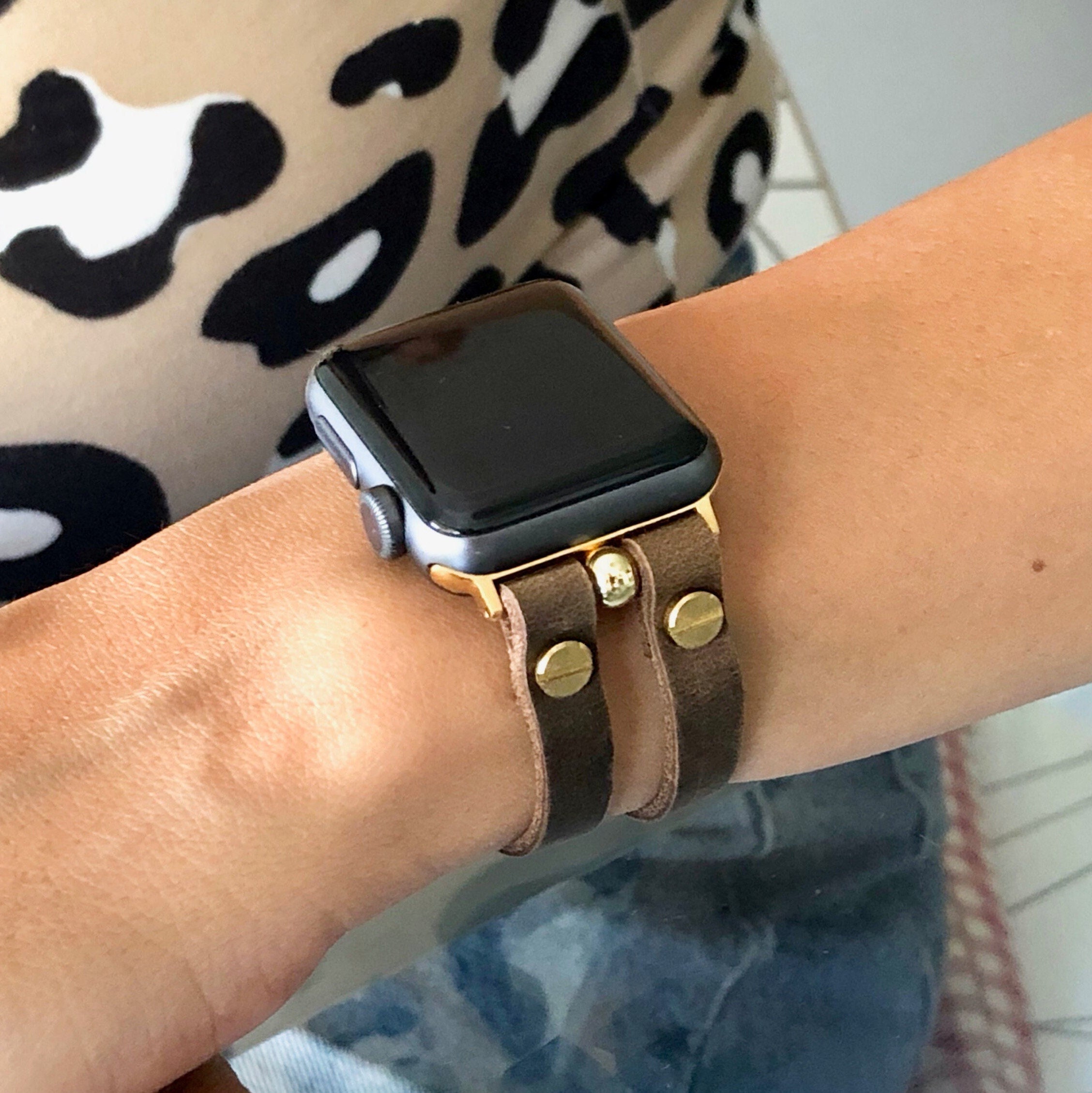 Brown Leather Apple Watch Band iWatch Strap Bracelet, 38mm 40mm 41mm