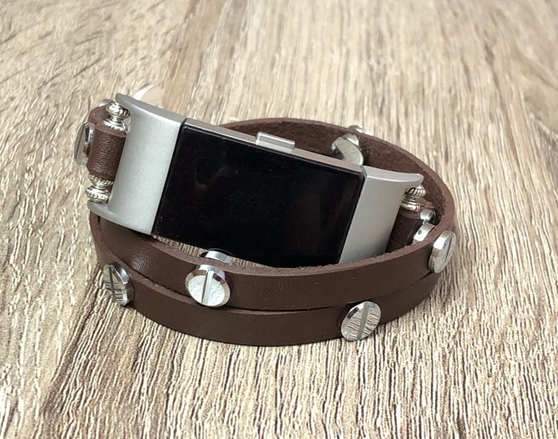 Brown Leather Anklet for Fitbit Charge 2 Activity Tracker Adjustable Handmade Multi Wrap Fitbit Charge 2 Band Anklet Silver Style Jewelry