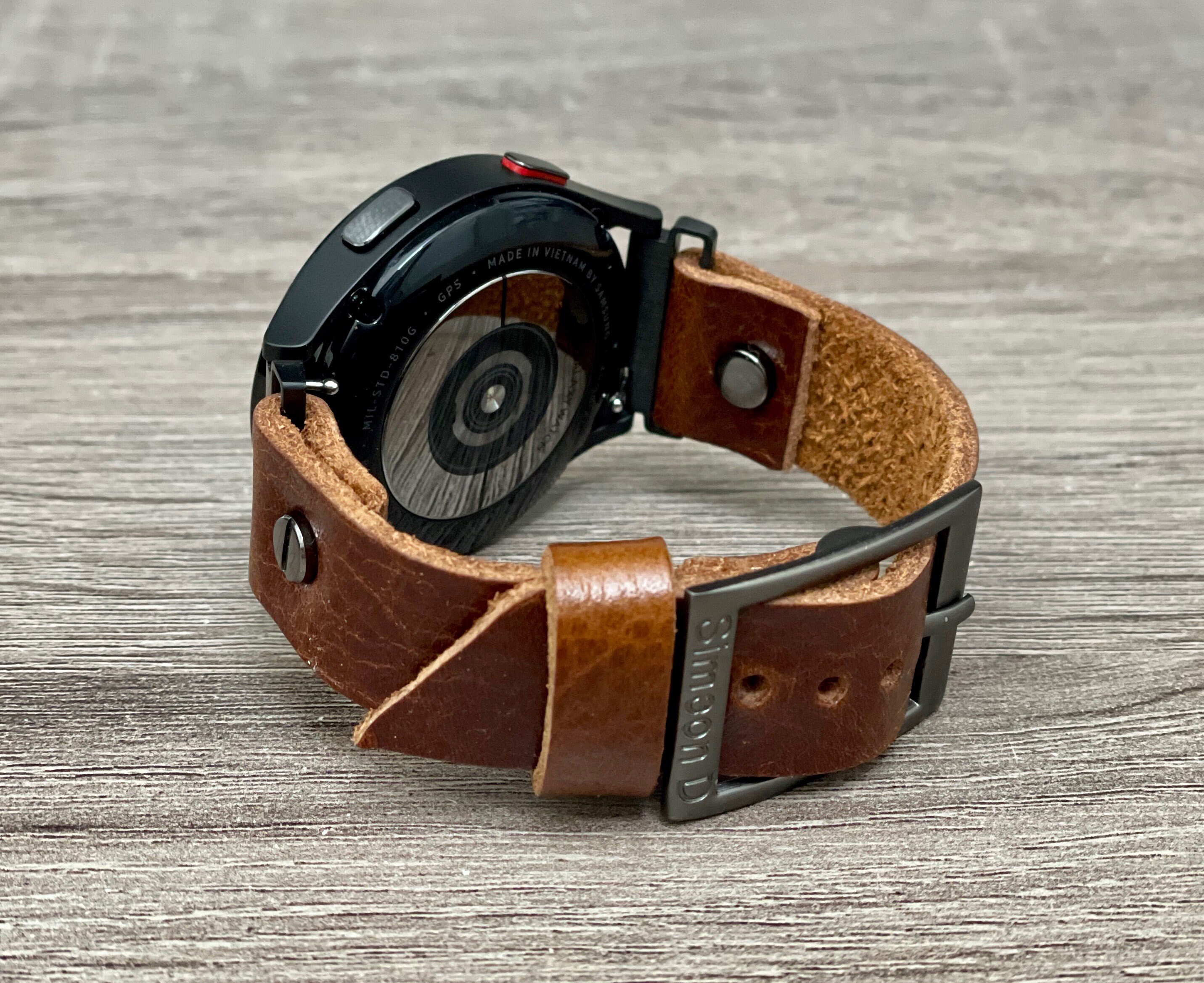 Brown Leather Samsung Galaxy Watch 4 Band 40mm 44mm Grain Leather Strap