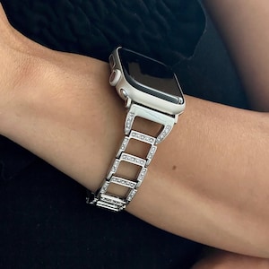 Silver Apple Watch Band Women Metal Apple Watch Band Crystals 40mm 41mm 44mm 45mm 49mm Ultra Apple Watch Strap Women Apple Watch Jewelry